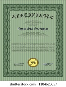 Green Diploma. Printer friendly. Vector illustration. Sophisticated design. 