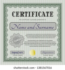 Green Diploma. Superior design. Vector illustration. Complex background. 