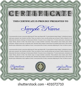 Green Diploma template. With background. Border, frame. Excellent design. 