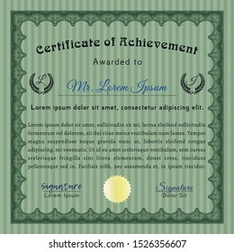 Green Diploma template. With background. Superior design. Vector illustration. 