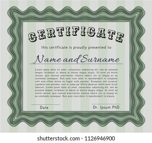 Green Diploma template. With background. Vector illustration. Perfect design. 