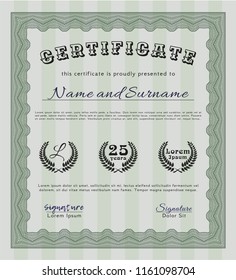 Green Diploma template. With background. Vector illustration. Perfect design. 