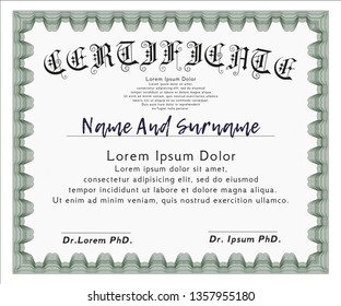 Green Diploma template. With background. Vector illustration. Artistry design. 