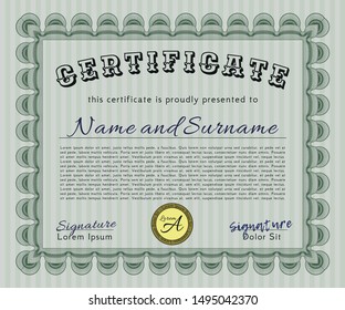 Green Diploma template or certificate template. Artistry design. With complex linear background. Customizable, Easy to edit and change colors. 