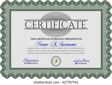 Green Diploma template or certificate template. Artistry design. Vector pattern that is used in money and certificate. With quality background. 