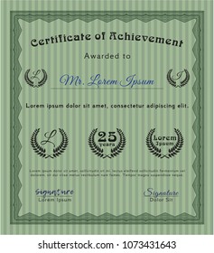 Green Diploma template or certificate template. With background. Cordial design. Vector illustration. 