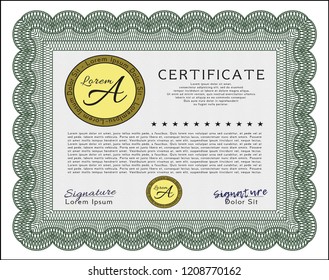 Green Diploma template or certificate template. With background. Customizable, Easy to edit and change colors. Money design. 