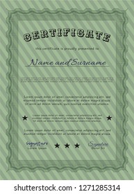 Green Diploma template or certificate template. With background. Perfect design. Vector illustration. 