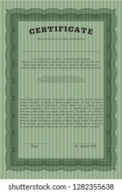 Green Diploma template or certificate template. With background. Artistry design. Detailed. 