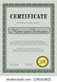 Green Diploma template or certificate template. With background. Money Pattern design. Vector illustration. 