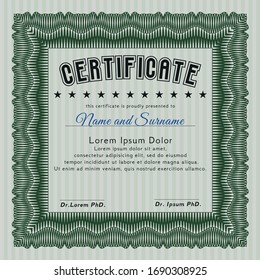 Plantilla de diploma verde o plantilla de certificado. Con fondo. Diseño superior. Personalizable, Fácil de editar y cambiar de color. 