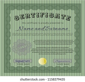 Green Diploma template or certificate template. With complex linear background. Money Pattern design. Customizable, Easy to edit and change colors. 