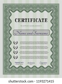 Green Diploma template or certificate template. With complex linear background. Customizable, Easy to edit and change colors. Money style design. 