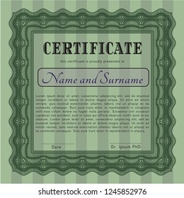 Green Diploma template or certificate template. Complex background. Detailed. Superior design. 