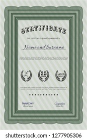 Green Diploma template or certificate template. With complex linear background. Customizable, Easy to edit and change colors. Lovely design. 