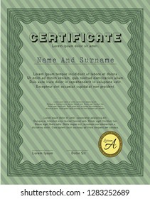 Green Diploma template or certificate template. Complex background. Good design. Vector illustration. 