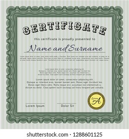 Green Diploma template or certificate template. With complex linear background. Nice design. Customizable, Easy to edit and change colors. 