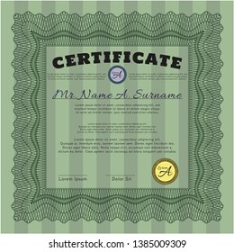 Green Diploma template or certificate template. With complex background. Money Pattern. Vector illustration. 