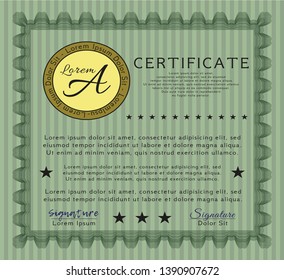 Green Diploma template or certificate template. Complex background. Vector illustration. Modern design. 