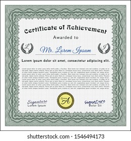 Green Diploma template or certificate template. With complex linear background. Retro design. Customizable, Easy to edit and change colors. 