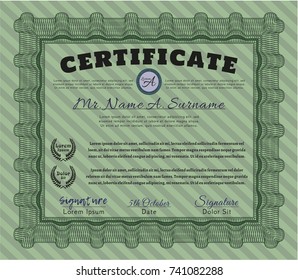 Green Diploma template or certificate template. Complex background. Sophisticated design. Vector illustration. 