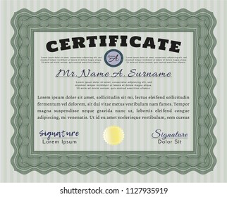 Green Diploma template or certificate template. Customizable, Easy to edit and change colors. With guilloche pattern. Artistry design. 