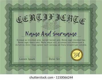 Green Diploma template or certificate template. Customizable, Easy to edit and change colors. With complex background. Money style design. 
