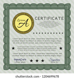 Green Diploma template or certificate template. Customizable, Easy to edit and change colors. With complex background. Retro design. 