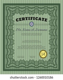 Green Diploma template or certificate template. Customizable, Easy to edit and change colors. With linear background. Lovely design. 