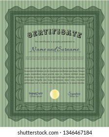 Green Diploma template or certificate template. Customizable, Easy to edit and change colors. With complex background. Money Pattern. 