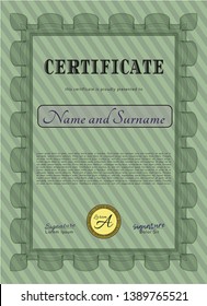 Green Diploma template or certificate template. Customizable, Easy to edit and change colors. With complex linear background. Artistry design. 