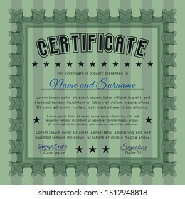 Green Diploma template or certificate template. Customizable, Easy to edit and change colors. With guilloche pattern and background. Money design. 
