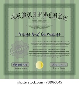 Green Diploma template or certificate template. Customizable, Easy to edit and change colors. With guilloche pattern. Good design. 