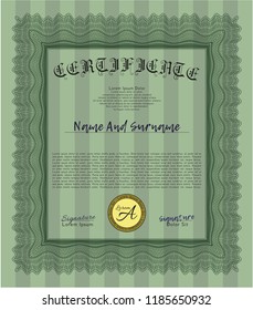 Green Diploma template or certificate template. Detailed. Printer friendly. Retro design. 
