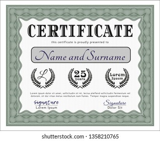 Green Diploma template or certificate template. Detailed. With guilloche pattern. Superior design. 
