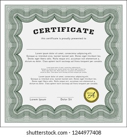 Green Diploma template or certificate template. Easy to print. Detailed. Money design. 