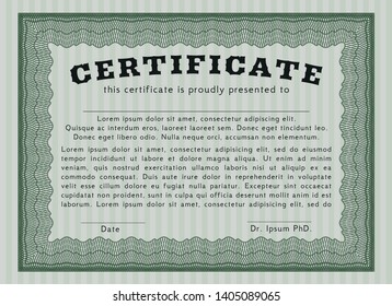 Green Diploma template or certificate template. Elegant design. Customizable, Easy to edit and change colors. With guilloche pattern. 