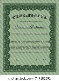Green Diploma template or certificate template. Elegant design. Easy to print. Detailed. 