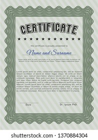 Green Diploma template or certificate template. Excellent design. With linear background. Vector illustration. 