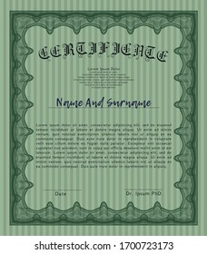 Green Diploma template or certificate template. Excellent design. With guilloche pattern. Customizable, Easy to edit and change colors. 