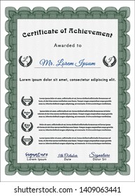 Green Diploma template or certificate template. With great quality guilloche pattern. Money design. Vector illustration. 