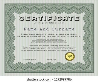 Green Diploma template or certificate template. With guilloche pattern and background. Customizable, Easy to edit and change colors. Money Pattern. 