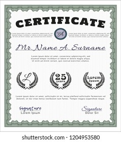 Green Diploma template or certificate template. With guilloche pattern. Customizable, Easy to edit and change colors. Cordial design. 