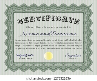 Green Diploma template or certificate template. With guilloche pattern. Vector illustration. Artistry design. 