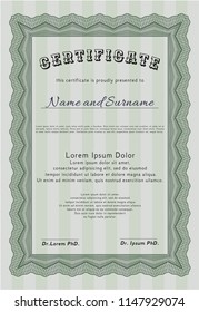 Green Diploma template or certificate template. With linear background. Perfect design. Vector illustration. 