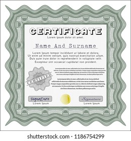 Green Diploma template or certificate template. With linear background. Vector illustration. Money style design. 