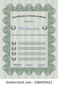 Green Diploma template or certificate template. With linear background. Artistry design. Customizable, Easy to edit and change colors. 