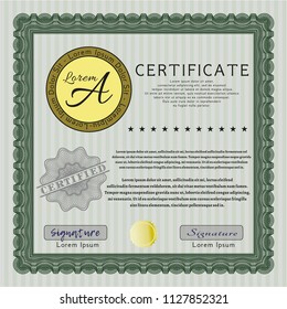 Green Diploma template or certificate template. Lovely design. Customizable, Easy to edit and change colors. With guilloche pattern and background. 