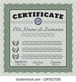 Green Diploma template or certificate template. Lovely design. Complex background. Vector illustration. 