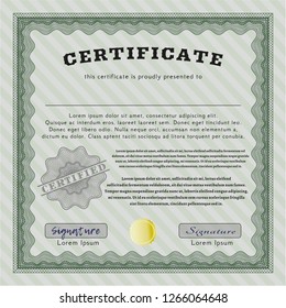 Green Diploma template or certificate template. Money design. Printer friendly. Customizable, Easy to edit and change colors. 